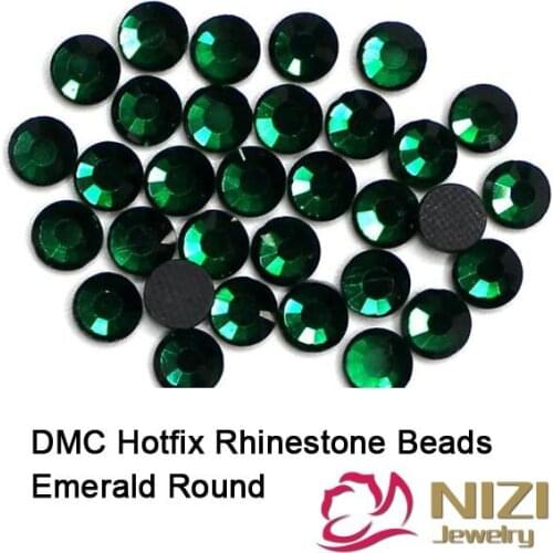 Fashion Emerald DMC Hotfix Rhinestones Flatback Round Glue Backing Iron On Glass Chatons Applique For Clothes Bag Shoes Supplies