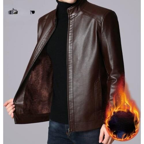 Men 2021 Winter Motor Biker Vintage Casual Fleece Leather Jacket Coat Men Autumn Design Pockets Leather Jacket Plus Size 4XL Q64