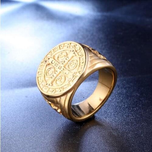 Mens High Quality Metal Gold Plated Punk Rune Cross Ring Classic Style Rock Party Jewelry