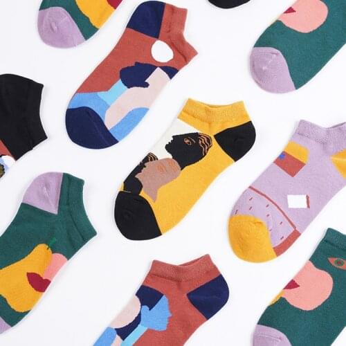 Socks Men And Women Fashion Low-Cut Short Socks French Comfortable Literature And Art Abstract Geometry-Style Street Socks