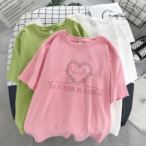 Cotton 2020 new album lovesick girls print women tshirts Kpop Korean style cute Korean t shirt hip-hop short sleeve y2k top