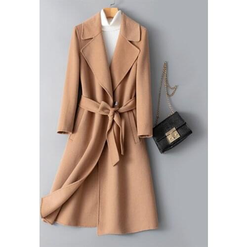 2021 New Autumn and Winter Big Lapel Slim Double Faced Cashmere Coat Womens Middle and Long High End Woollen Coat