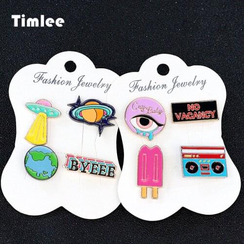 Timlee X268 New Cartoon Personality Drops Of Oil Eye Magnetic Tape Planet UFO Alloy Brooch Pins Set Fashion Gift Wholesale