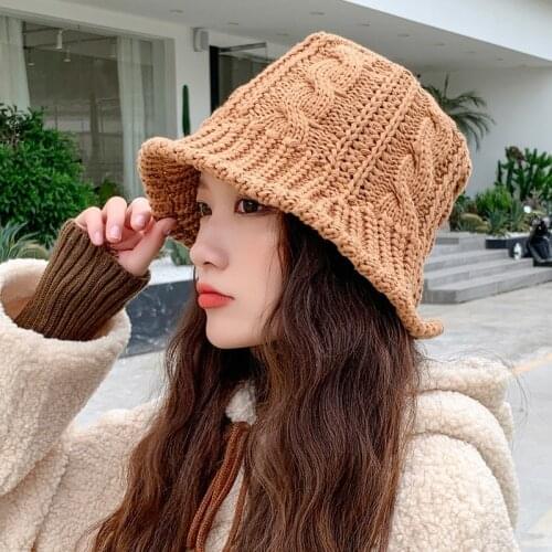 Pragmapism New College Style Knitted Hats School Girl Autumn Winter Basin Hat Woolen Hat Bucket Hat Women Bucket Hats caps