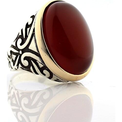 925 Sterling Silver Ring for Men with Red Zircon Stone Jewelry fashion vintage Gift Aqeq Onyx Mens Rings All Size made in Turkey