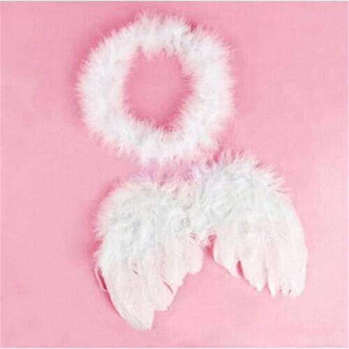 Baby Newborn Photography Props Infant Girls White Angel Feather Wings Wing Set Costume + Headbands Kids Outfit Photo Prop Supply