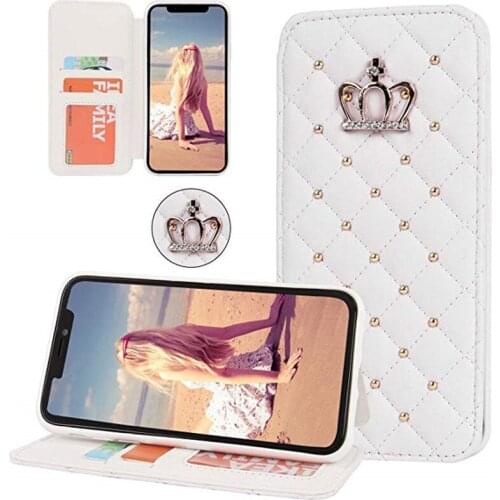Luxury Fashion Bling Rivet Crown Card Slot Holder Flip Wallet Grid Leather Case Cover For iphone 11 Pro XS Max XR X 8 7 6S Plus