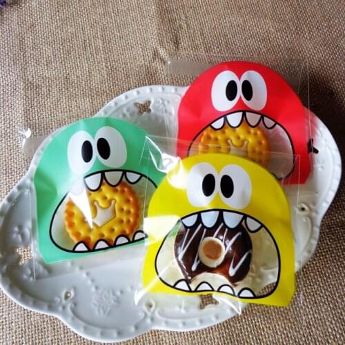 500pcs Self-Adhesive Plastic Bags Cute Cartoon Monster Candy Cookie Bags Wedding Party Favor Bags Snack Food Packaging Bags