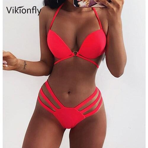 Vikionfly Sexy Brazilian Push Up Bikini 2021 Women Swimsuit 2 Piece Cut Out Bandage Swimwear Swimmh Suit For Ladies Bathing Suit