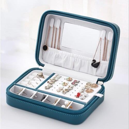 2021 New PU Leather Simple Jewelry Box With Zipper And Mirror Portable Jewelry Storage Box Earrings