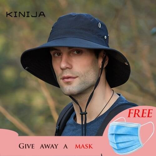 Men Quick dryng uv sun hat outdoor fishing climbing sun protection summer metal breathable fisherman hat Large brim bucket hat