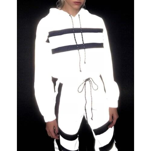 3M Reflective Set Two Pieces Tracksuit Women Winter HIP HOP Streetwear Clothing Sets Jogger Club Hoodie Sweat Suits