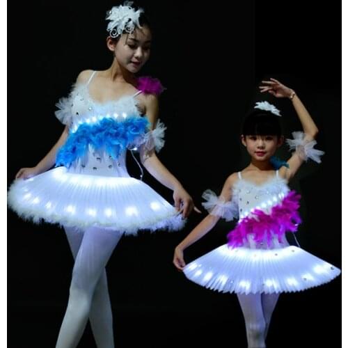 LED dance costumes luminous Children 's Ballet Girl swan performance christmas birthday party gifts clothing