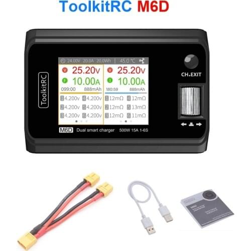 ToolkitRC M6D 500W 15A DC Dual Channel MINI Smart Charger Discharger with itws headset for 1-6S Lipo LiHV Lion NiMh Pb Cell