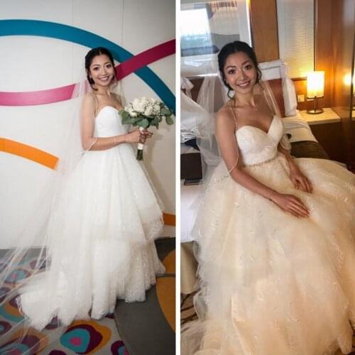 2020 Super Fashion Ivory Embroidery Lace Wedding Dress A-Line with Ruffled Skirt Petite Wedding Dresses Low Back Bridal Dresses