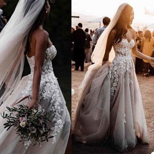 Bohemian A Line Wedding Dress Sweetheart Neck 3D Appliques Bride Dresses Boho Beading Bridal Gowns robes de mariée