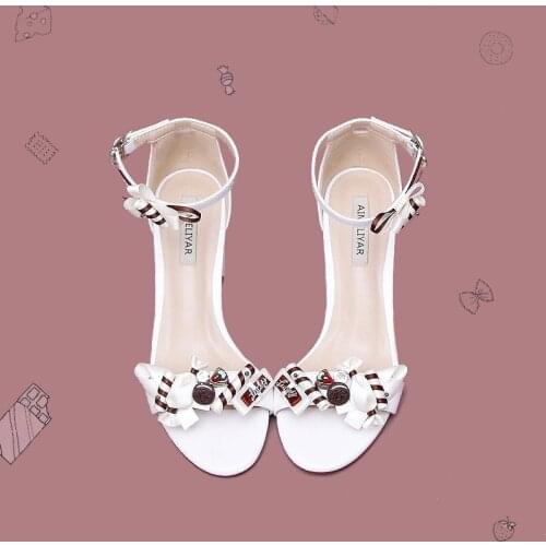 Spring Summer Chunky Heel Open Toe Fairy Sandals A- line with Flowers Cute Girls Coming Age Ceremony Size Students Shoes