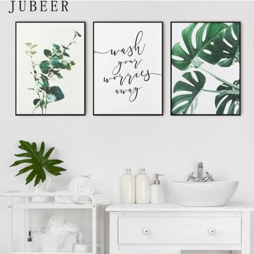 Wash Your Worries Away Bathroom Wall Art Botanical Eucalyptus Monstera Leaf Guest Washroom Decor Poster and Prints Home Decor