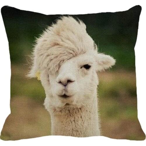 XUNYU Alpaca Pattern Square Linen Pillow Case Home Sofa Pillow Cover Animal Cushion Cover 45x45cm AC136