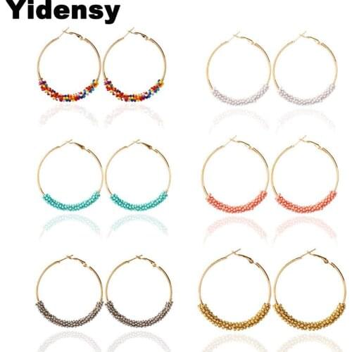 Yidensy 2018 Big Round Loop Earrings 7 Color Seed Beads Wire Circle Earring Bohemian Fashion Ear Jewelry for Women Female Gifts