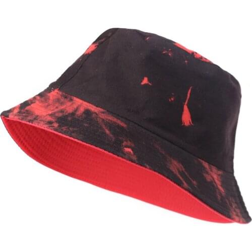 Women Men Jersey Reversible Tie Dye Fisherman Hat Girls Boys Sun Protective Summer Red Cotton Twill Bucket Hat