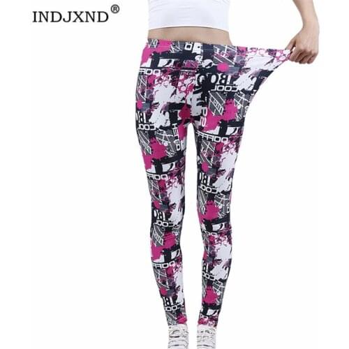 INDJXND High Waist Fitness Workout Push Up Leggings Sport Fashion Solid Graffiti Rose White Letters Jeggings Women Pants Stretch