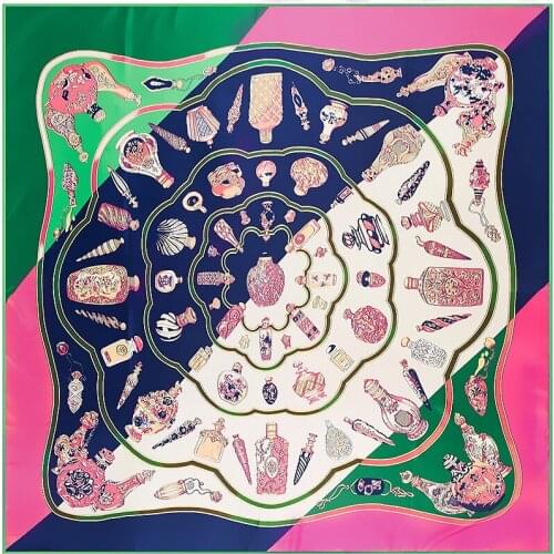 Perfume bottle 130*130cm twill silk scarf women square scarves new style tassel lady spring fashion female scarf party