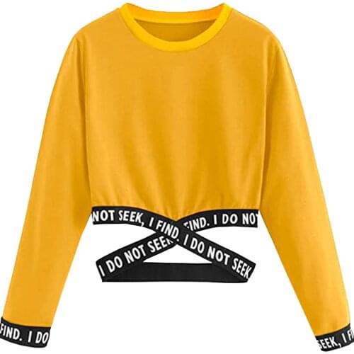 Women Crop Pullover Letter Print Sweatshirt Casual Long Sleeve Short Sports Sweatshirts Autumn Winter Cropped Y2K Streetwear A40