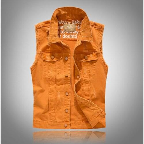6 Colors New Brand Men Denim Vest Vintage Sleeveless Washed Jeans Waistcoat Man Military Slim Fit Vest Cowboy ripped Jacket 4XL