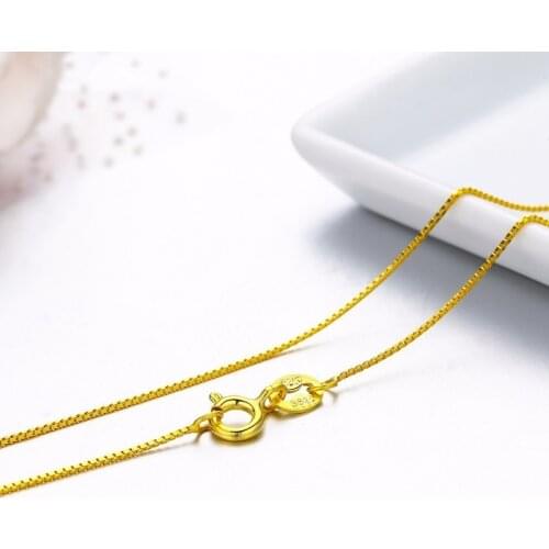 40cm-60cm 100% Real 925 Sterling Silver with Gold Color 0.8mm Box Chain Necklace for Women Kids Girls Men fashion silver Jewelry
