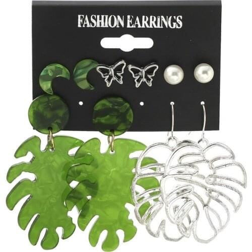 5 Pairs/set European and American Hot Sale Earrings Hollow Leaf Earrings Set Moon Butterfly Small Earrings Factory Direct Sales