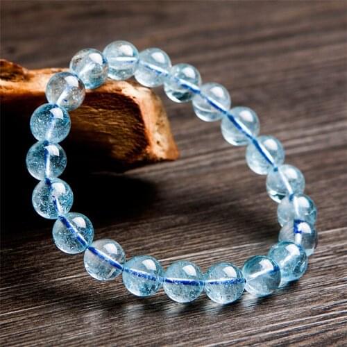 9mm Precious Blue Natural To paz Bracelets Women Female Transparent Clear Round Bead Healing Crystal Bracelet