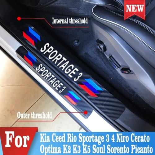 4PCS Car Stickers Door Threshold Guard For Kia Sportage 3 4 Rio Car Door Sill Scuff Plate Pedal Cover Trim Auto Accessories