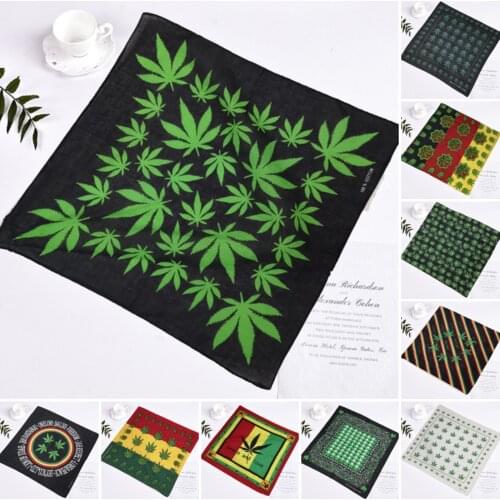 Cotton Bandana Green Leaves Black Hiphop Men Squares Neck Scarf Headband Handkerchief Headwear Pañuelo Cabeza Bandana Ciclismo