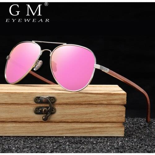 GM Brand Designer Sun Glasses for Women Red Wood Leg With Metal Frame Sunglasses Men Women Wooden Sunglass S2801