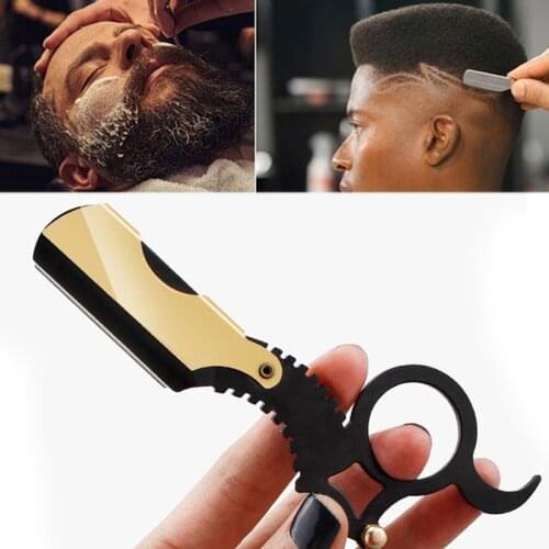 Straight Edge Barber Razor Haircut Beard Eyebrow Shaving Tool Manual Depilation Razor Hairdresser Trimming Blades Replaceable