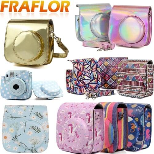 Flowers Pattern PU Leather Camera Shoulder Bag Protector Cover Case Pouch For Fujifilm Instax Mini 8 8+9 Camera Shell With Strap