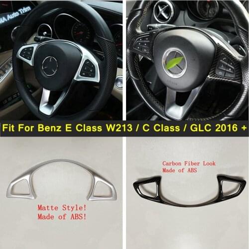 Lapetus Car Steering Wheel Cover Trim For Mercedes Benz E Class W213 / C Class / GLC 2016 - 2021 Matte / Carbon Fiber Interior