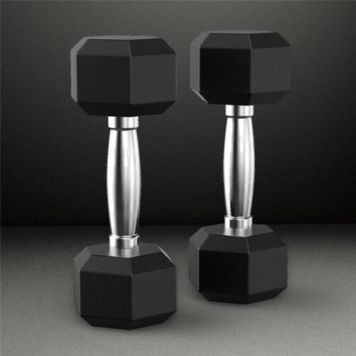 Hexagonal rubber dumbbells rubberized fixed dumbbells, fitness dumbbells metal handlesdumbbell setsdumbbellsfitness equipment