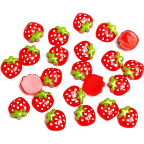 LF 40Pcs Mixed Resin Strawberry Decoration Crafts Flatback Cabochon Embellishments For Scrapbooking Kawaii Cute Diy Accessories