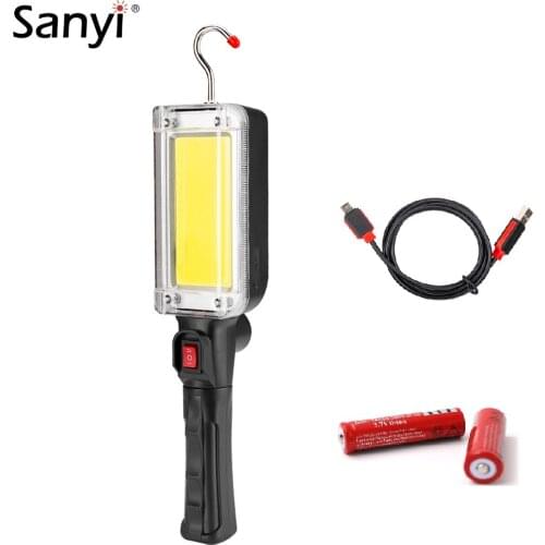 Sanyi Magnetic Car Repairing Work Light 2 Modes COB LED Flashlight USB Charging 18650 Torch Portable Lantern for Camping Hunting