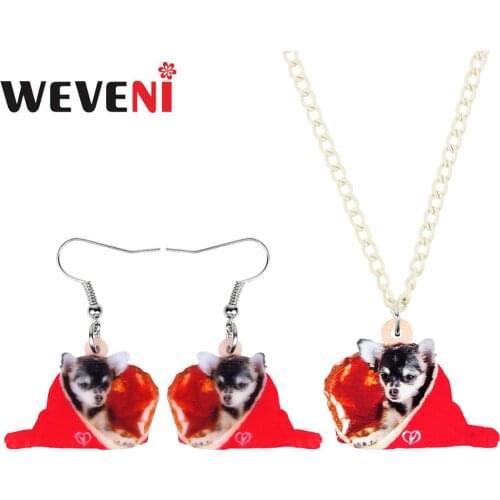 WEVENI Acrylic Christmas Chihuahua Dog Gift Bag Jewelry Set Necklace Earrings Animal Decoration Jewelry For Women Girl Teen Gift