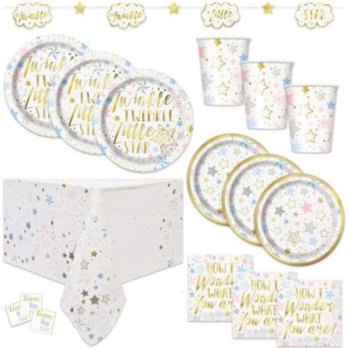 New Hot Stamping Stars Disposable Tableware Simple Decoration Plate Napkin Spoon Cup For Baby Shower Adult Kids Wedding Supplies