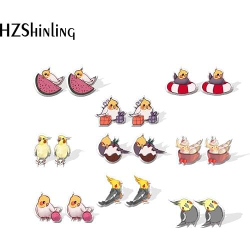 2021 New Cockatiel Stud Earring Cute Bird Acrylic Resin Earrings Epoxy Handmade Jewelry Gifts Girl