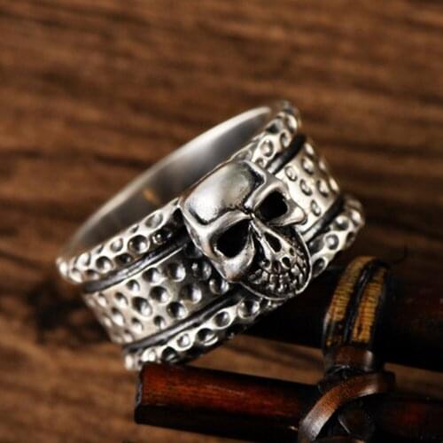 New s925 pure silver ring for man fashion domineering snake pattern skull ring trendy street hip-hop exaggerated man ring