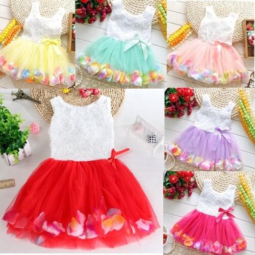 2018 Summer Girls Dress Baby Rose Petal Hem Dress Colorful Cute Clothes Kids Chiffon Princess Dresses Newborn Clothing 0-18M