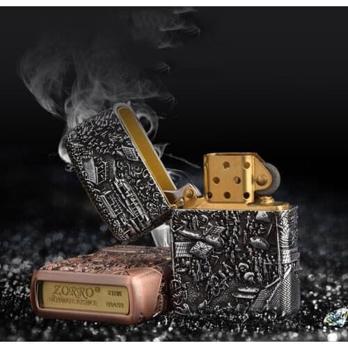 Genuine Zorro kerosene lighter thick armor three-dimensional relief sculpture on the river during the Qingming Festival 145g