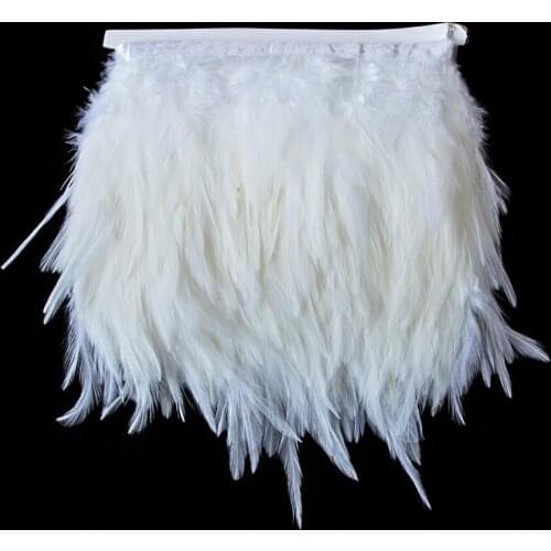 1Meter White Feathers Trims Dress Cloth Sewing Crafts Rooster Saddle Feather Ribbon Fringe Wedding Party Decoration Plumes