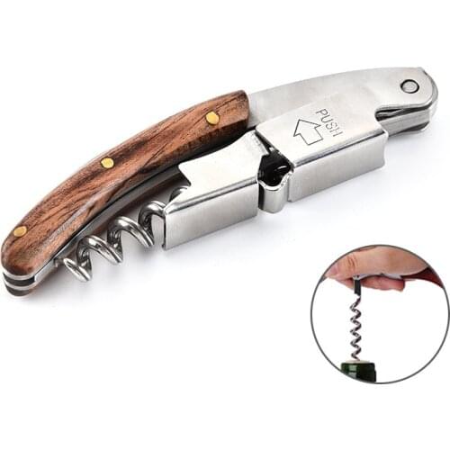 Wine Bottle Opener Wood Handle Corkscrew Open Easy Stainless Steel Knife Kitchen Multi-function Portable Screw Tool Accessories