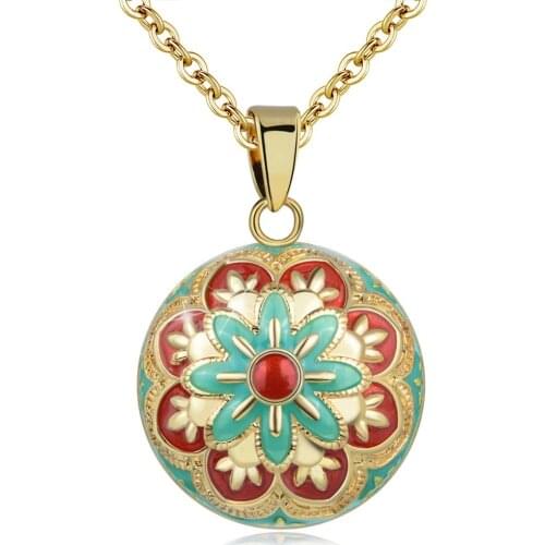 Angel Caller Copper Plated gold Harmony bola ball Pendant Enamel green Flower Pregnant woman Chime ball Necklace Fashion Jewelry